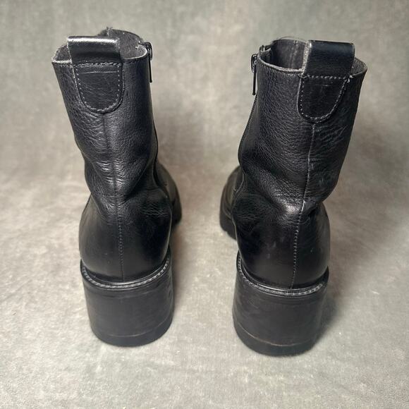 New Terrain Zip Ankle Boots Women Sz 7.5M Black Leather Chunky Heel Grunge Goth - Picture 7 of 16